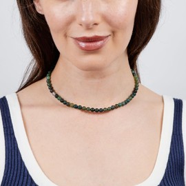 Handmade Women's Girls Edelstein Perlen Halskette Choker 6mm Runde Perlen - Natürliche Edelsteine Healing Crystal Beaded Jewellery | Geschenkideen für Frauen, Mädchen (Grünes Moos)