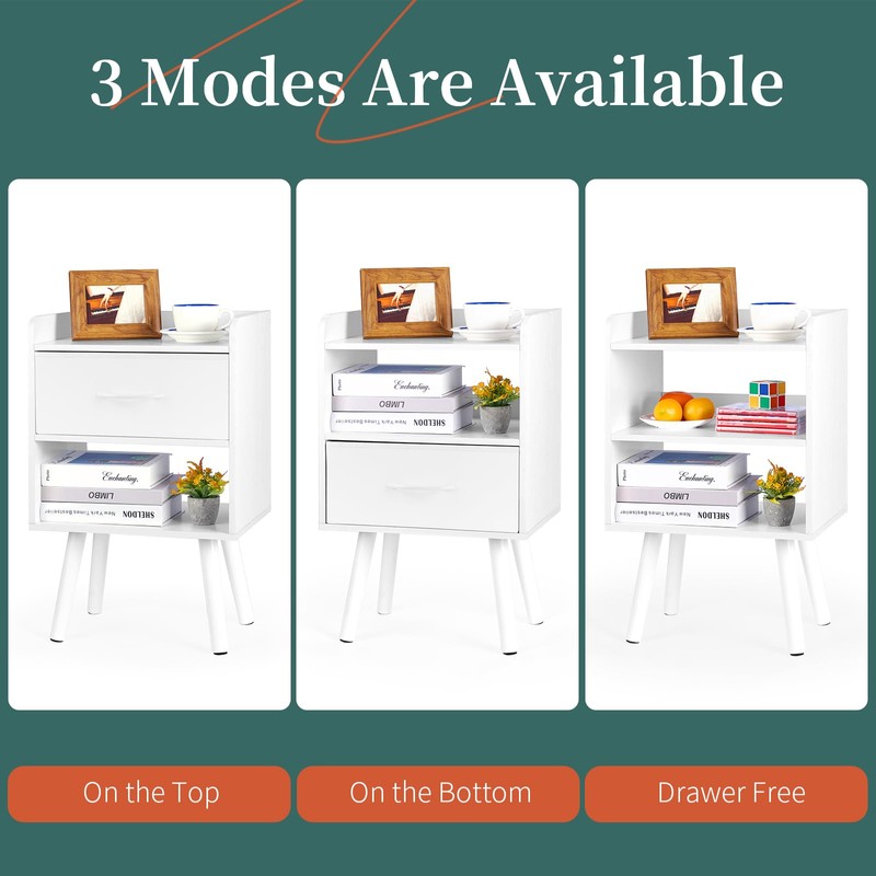 Yoobure Modern Nightstand with Drawer, Bedside Tables, Mid Century Nightstands