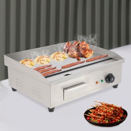 Commercial Electric Griddle 110V 3000W Electric Countertop Griddle Non-Stick Restaurant Teppanyaki Flat Top Grill Stainless Steel Adjustable Temperature Control 122°F-572°F