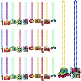 Cotiny 36 Pcs 80s Party Beads Necklaces Retro Neon Necklace Colorful Disco Party Necklace for Adults 80s Rock Disco Music Theme Party Supplies (36)