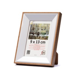 3-B Master Picture Frame, White / Oak, 9 x 13 cm, Wooden Frame, Photo Frame, Portrait Frame with Acrylic Glass