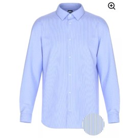 Tailored Blue White Lines Ice Long Sleeve Dress Casual 4 Way Stretch Medium