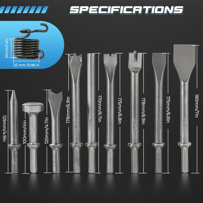 NATGAI 10PCS Air Hammer Chisel Set, Heavy Duty Pneumatic Chisels