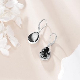 JERWLI Black Onyx Earrings 925 Sterling Silver Filigree Earrings Boho Jewellry Christmas Valentines Day Gifts for Women