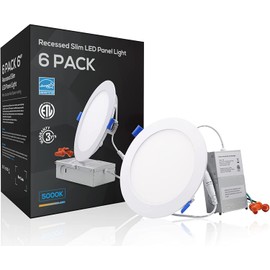 TORCHSTAR 6 Inch Slim Recessed Lighting with Junction Box, Basic Series Ultra Thin LED Recessed Light 5000K Daylight, 12W 1000LM Dimmable LED Downlight, ETL & Energy Star, Pack of 6