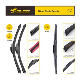 Raidbee® 3 Wipers 16"/16"/12" Replacement For Jeep Wrangler JL 2021 2020 2019 2018 (Set of 3), 16 Inch+16 Inch Windshield Wiper Blades with 12 Inch Rear Wiper Blade-Original Factory Quality