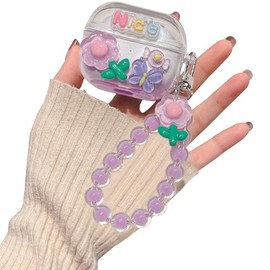 DABUNA Funda para Samsung Galaxy Buds 3 y Buds 3 Pro y 3 FE Case Uso Rudo Flores Bonitas Transparente Colores Degradados Protector Funda,para Mujer y Niñas Cute Cover con Pulseras (Morado Translúcido)