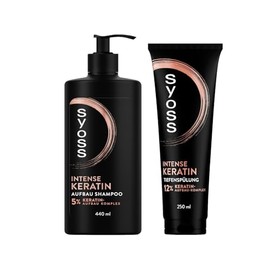 Syoss Keratin Shampoo (1 x 440 ml) for Weak & Brittle Hair, Smooths Hair Fibre & Deep Conditioner Keratin (1 x 250 ml) Rich Conditioner with Keratin Fights Frizz & Provides Shine