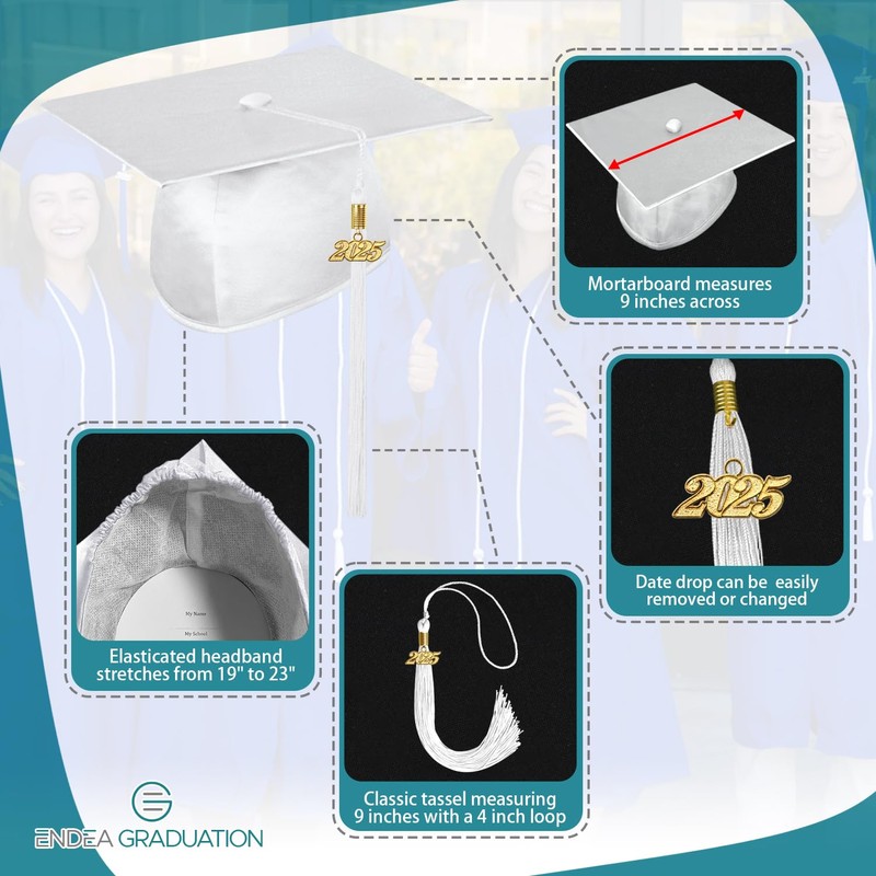 Endea Graduation Shiny Cap & Tassel (White, 2025)