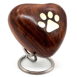5MOONSUN5 Wooden Heart Keepsake Urn - Mini Ash Urn Small Handcrafted Cremation Urn for Ashes - Tribute to Your Loved One - Perfect for Pets with Free Premium Velvet Box & Display Stand (Wooden Urn)