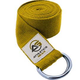 Yoga Strap Belt with Metal D-Ring Buckle, 6ft long & 1.5 inch wide, Made with Durable Cotton for Stretching and Flexibility (Yellow)