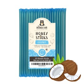 The Honey Jar Coconut Flavored Honey Sticks - Pure Honey Straws For Tea, Coffee, or a Healthy snack - One Teaspoon of Flavored Honey Per Stick - Made In The USA with Real Honey - (20 Count)