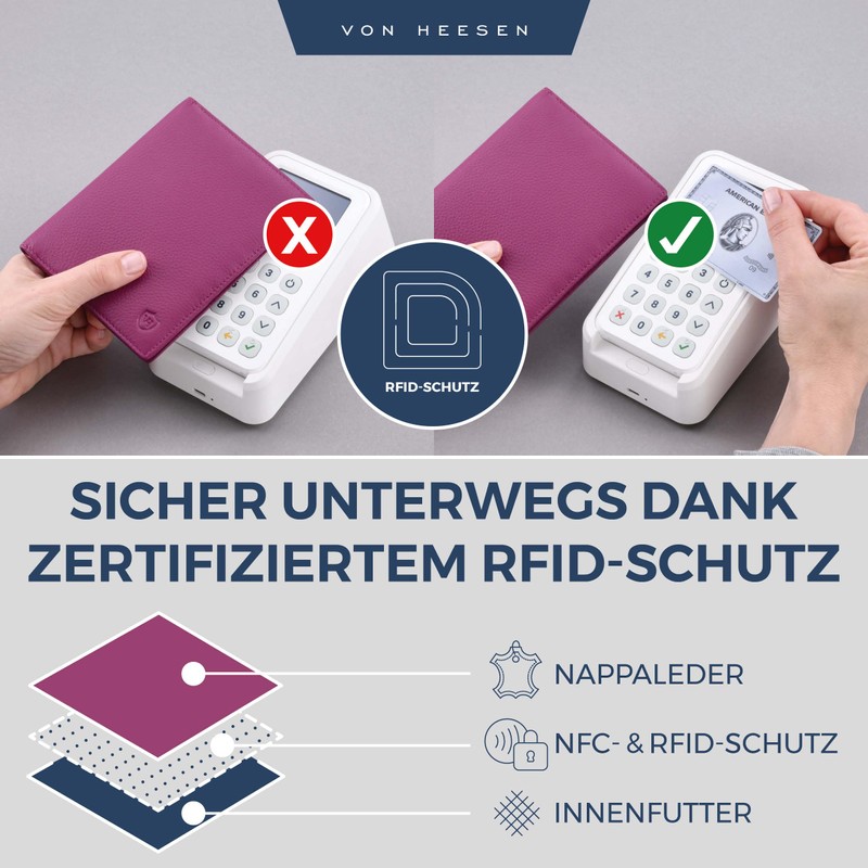VON HEESEN Passport Holder Leather Case with RFID Protection -