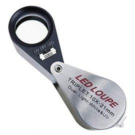 10X Mini Folding Magnifier Portable Jewelry Magnifying Glass with 6 LED Lights and 6 UV Lamps Jewelers Eye Loupe for Gems Jeweler Rocks Stamps Coins Watches Hobbies Antiques (10X-21mm)