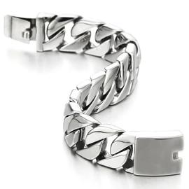 COOLSTEELANDBEYOND Masculine Mens Stainless Steel Large Link Curb Chain Bracelet, Polished(CA)