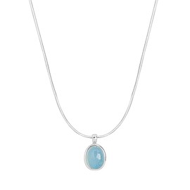 Aquamarine Necklace Birthstone Necklace for Women 925 Sterling Silver Hypoallergenic Minimalist Necklace Handmade Oval Blue Pendant Necklace (Blue)