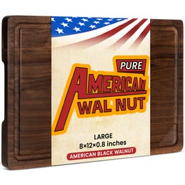 American Walnut Cutting Board, 12" x 8" Wooden Cutting Boards for Kitchen Reversible Wooden Chopping Board With Juice Grooves and Handles Pre-Oiled, Ideal Gift for Christmas