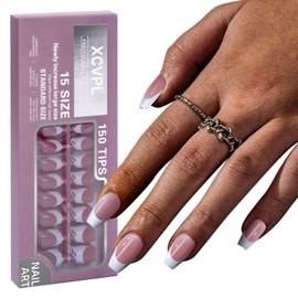 XCVPL French Short Square Press-On Nails - 150pcs Soft Gel Fake Nails in 15 Sizes, Super Fit & Durable for DIY Nail Art at Home，Shades(3391)