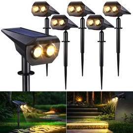 Flacchi Solar Lights Outdoor Waterproof - 2 Lighting Modes Solar Powered Garden Yard Spot Lights for Outside Landscape (Warm White, 6 Pack)
