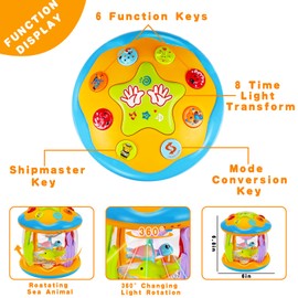 Tsomtto Baby Musical Toys 12 Months Rotating Projector Light Up Infant Tummy Time Toys Sensory Toddler Toy Age 1-2-4 New Birthday Gifts for 1 Year Old Girl Boy Baby Aquarium Learning Toy