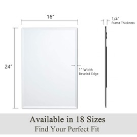 VocalStar Frameless Bathroom Mirror, 16" x 24" Rectangle Wall Mirror with Beveled Edge, Modern Decorative Vanity Mirrored for Living Room, Entryway, Bedroom | 1/4-Inch Shatterproof Glass