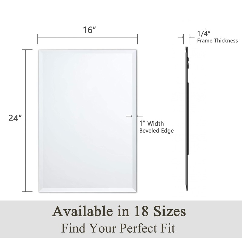 VocalStar Frameless Bathroom Mirror, 16" x 24" Rectangle Wall Mirror