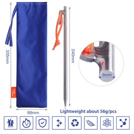 TITO High Strength Titanium alloy tent stakes Tent pegs nail pegs for canopy camping tent DIA 8mm and Length 240mm only 56G (240)