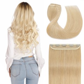 S-noilite Clip in Human Hair Extensions 1 Piece 5 Clips 3/4 Full Head Clip on Remy Hair Extension For Women Lighter One-Piece Design Adding Hair Volume 22Inch 55g Natural Blonde