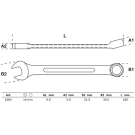 BGS 1064 Open-End Ring Spanner, Size 14 mm, DIN3113-A, Combination Spanner