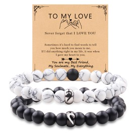 2 Pieces Couple Bracelets,Natural Stone Matte Stone Crystal for Vows of Eternal love,Energy Stone Beads Bracelet Set Presents for Women Men