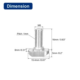 uxcell 30Pcs T-Slot Bolts, M6 x 16mm Hammer Head Bolt T Screw Drop-in Stud for 3030 Series T-Slot Aluminum Extrusion Profile, 304 Stainless Steel, Silver