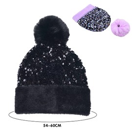 Yanmucy Women Winter Hat with Sequined Beanie Knitted Hat Detachable Pom Pom Warmer Ski Cap for Women Girls (Black)