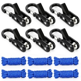 6 Pack Rope with Roller Tensioner for Easy and Secure Tying,2026 New Heavy Duty Retractable Buckle Rope with Accessory Cord for Camping Boating Home Storage Outdoor Use