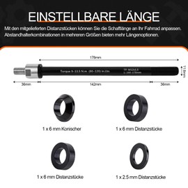 Rhyhome Thru Axle Bicycle Trailer, M12 160-178 mm Thru Axle, Bicycle Trailer Coupling, Thru Axle Compatible with Most Bicycle Trailer Couplings (P1.5)