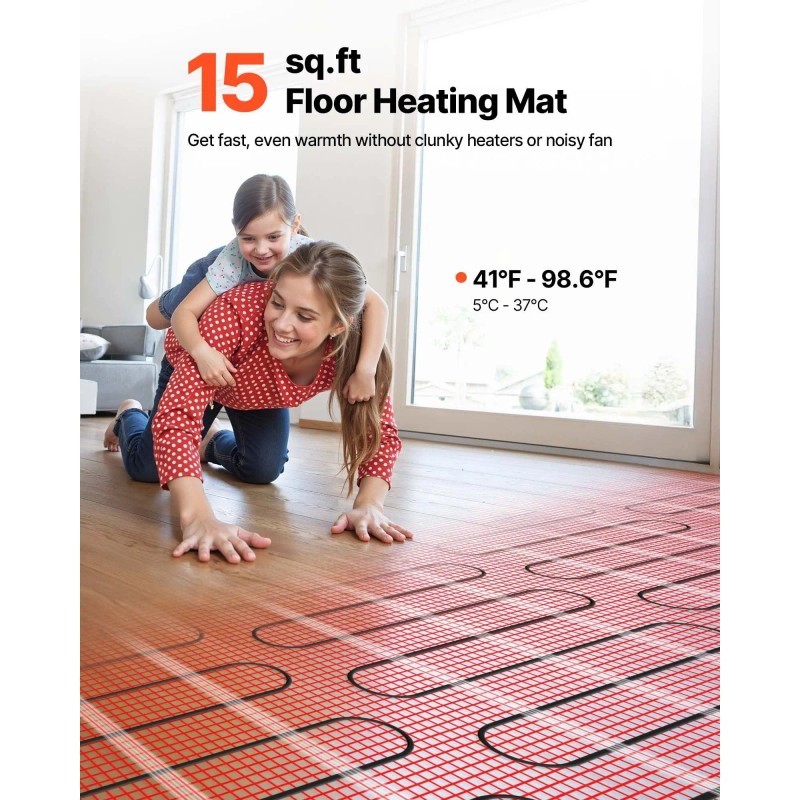 Radiant Heating Mat 15 Sq Ft Self Adhesive 120V For