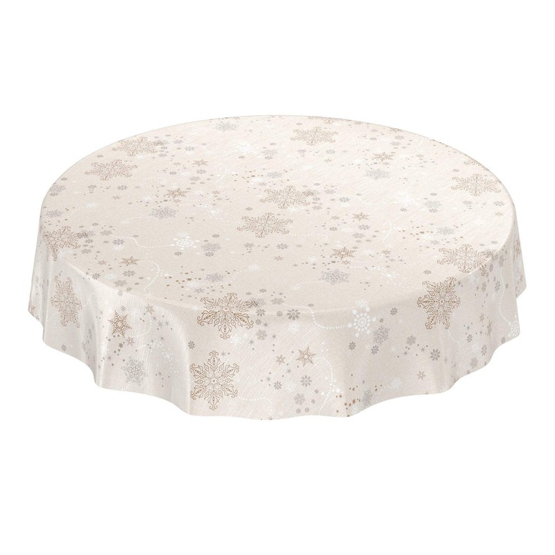 ANRO Wachstuchtischdecke Wachstuch Wachstischdecke Tischdecke Weihnachten Schneeflocken Beige 120x140cm