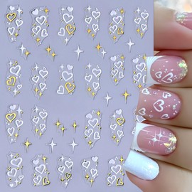 8 Sheets Heart Nail Stickers for Nail Art Black Gold Heart Love Nail Decals 3D Self Adhesive Metallic Love Letter Crown Nail Design Valentine's Day Nail Sticker for French DIY Nail Decoration Manicure