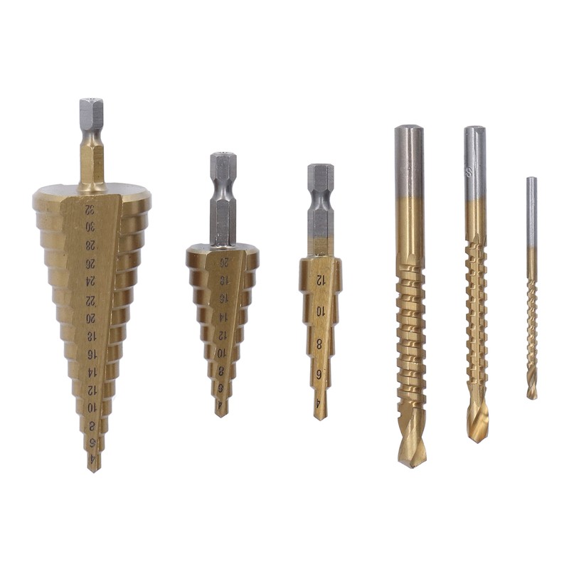 3Pcs Step Drill Bit Hex Shank Straight Grooved HSS Ti