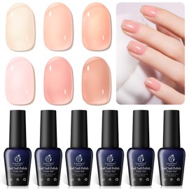 Beetles Gel Polish Set- 6 colores Transparent Jelly Sheer Pink Nude Gel Polish Kit Libra Collection, Soak off UV Gel Nail Polish Set Salon DIY Home...
