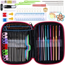 100 Pcs Crochet Hook Set with Yarn Knitting Needles Sewing Tools Full Set Knit Gauge Scissors Stitch Holders DIY Craft Tools with Organizer Bag