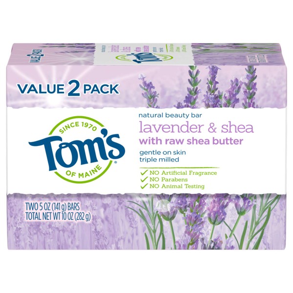 Tom's of Maine Natural Beauty Bar Soap, Lavender & Shea With Raw Shea Butter, 5 oz. 2-Pack