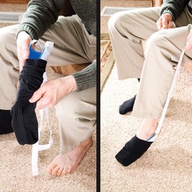 Carex 5 Piece Hip Kit - Hip Kit for Total Hip Replacement - Includes Metal Grabber Reacher Tool, Long Handled Shoe Horn, Sock Slider Sock Aide, Shoe Horn, Long Handled Bath Sponge, and Dressing Stick