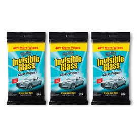Invisible Glass 90161-3PK Large Glass Cleaning Wipes for Streak-Free Windows, Mirrors, and Glass, Lint-Free, Ammonia-Free, Tint-Safe, for Home and Auto, Flat Pack, 28 Wipes, Pack of 3