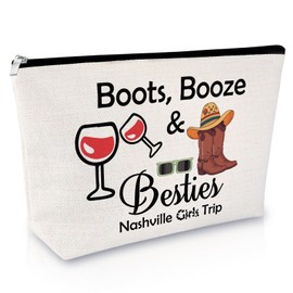 Nashville Trip Makeup Bag Western Cowgirl Gifts Vocation Travel Souvenir for Nashville Lover Cosmetic Bag Weekend Trip Presents for Friends Besties Traveller Friendship Christmas Gifts Toiletry Pouch