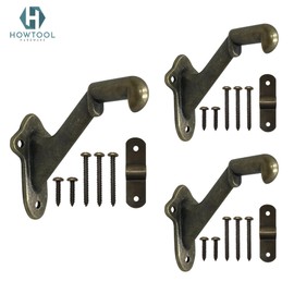 Stair Handrail Brackets Wooden Railing Support Antique Brass, 3 Pack | HOWTOOL