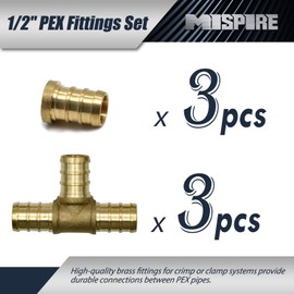 6 PCS 1/2 inch Pipe Fittings, 3pcs Tee & 3pcs PEX Plug End Cap Fittings, Lead-Free Brass Barb Crimp for PEX Pipe Plumbing Projects by MISPIRE