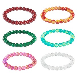 Boutigem 6Pcs Assorted Colors Crystal Beaded Stretch Bracelets 8mm Glass Gemstone Round Beads Bracelets Boho Bracelet For Women Men Bracelets