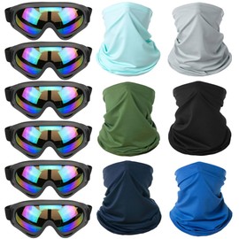 PuddingStation Men Women Peicees 12PCS Motorcycle Set, UV Protection Dustproof Windproof Safety Glasses 6PCS, Face Breathable Face Mask 6PCS (Colorful Lens+Multicolour-01)
