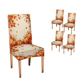 Musesh Autumn Chair Covers for Dining Chairs Set of 4 Thanksgiving Maple Leaf and Orange Pumpkins Fall Dining Chair Slipcover for Home or Party