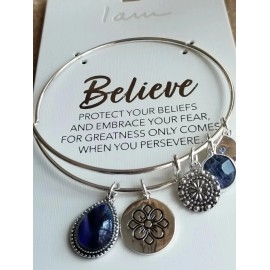 i am SILVER PLATED CHANGES COLOR MOOD CHARM & SODALITE STONE BELIEVE BANGLE BRACELET